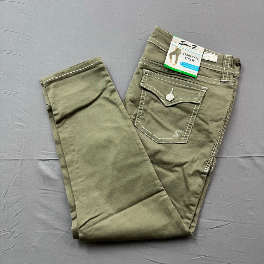 Seven7 Olive Cropped Ankle Jeans with Flap Pocket